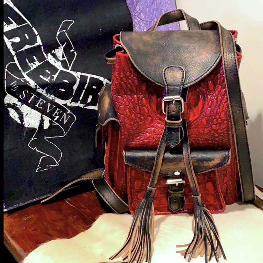 FREEBIRD BY STEVEN Brett Red Crocodile Backpack